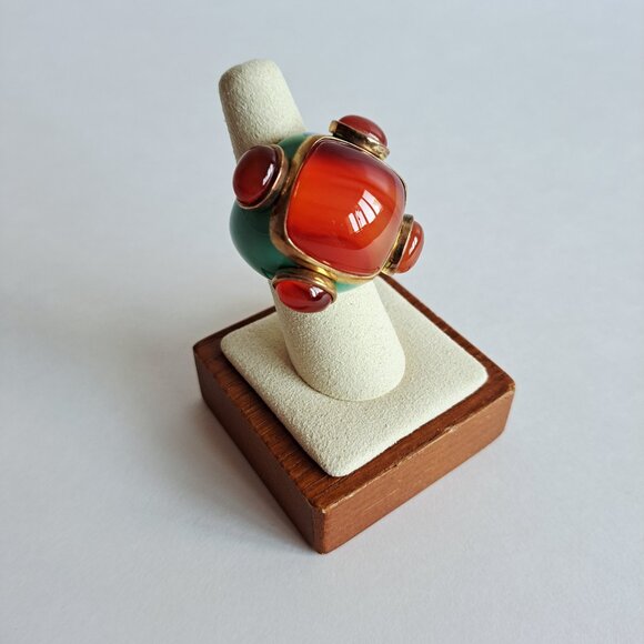 New Angelique de Paris Large Square Orange Natural Stones Blue Ring Size 7 - Picture 5 of 17